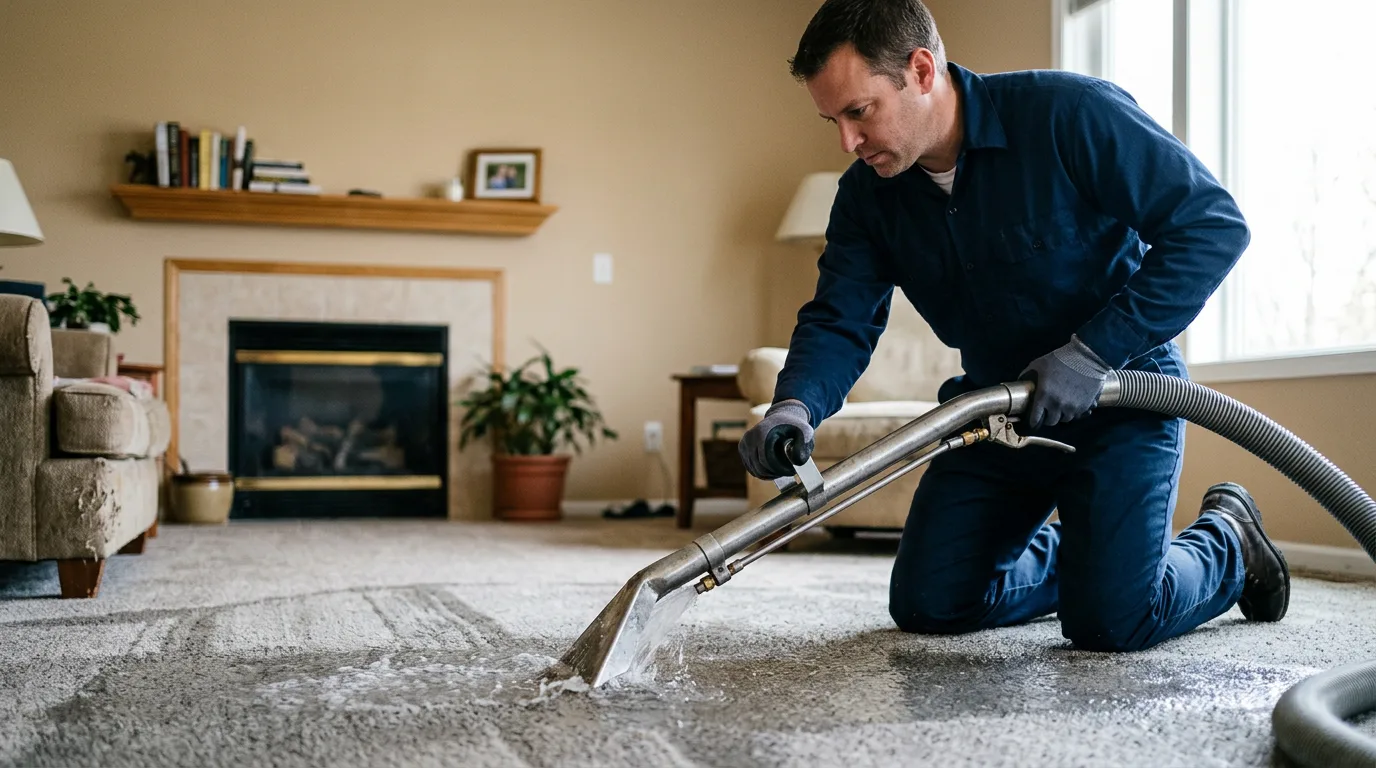 Water damage restoration technician working near Red Bud, IL
